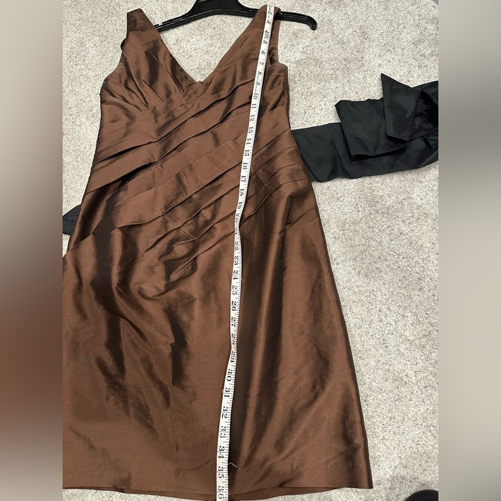 Monique Lhullier V neck brown w/black sash dress - Picture 5 of 9